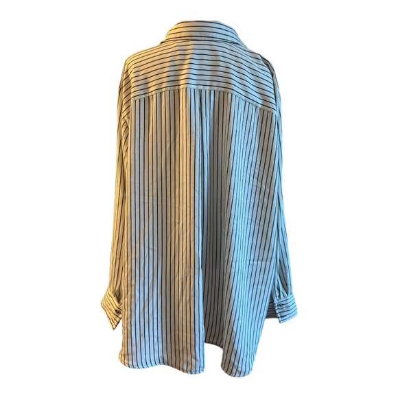 Rachel Zoe Striped Button Down Shirt Cream Black Oversized Blouse Size 3X - Picture 4 of 6